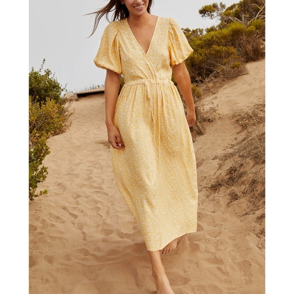 Christy Dawn The Dahlia Midi Puff-Sleeve Dress in Butterscotch Floral - Picture 1 of 7